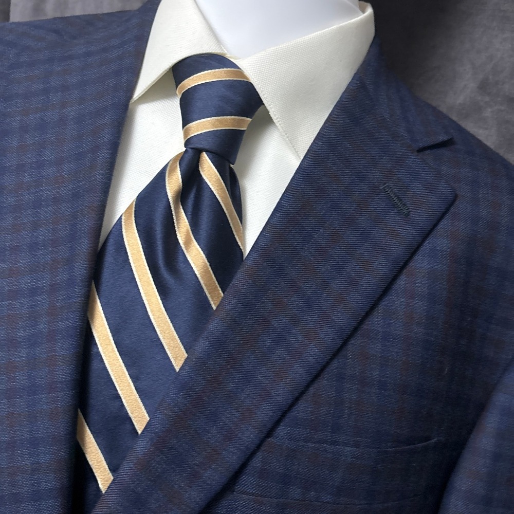 Vintage Hart Schaffner Marx Sport Coat 46L Blue Gingham Plaid Blazer Jacket USA